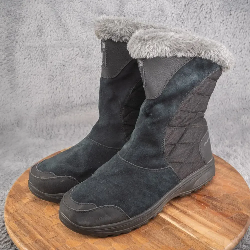 Columbia Womens Ice Maiden Black Waterproof Round‎ Toe Pull On Snow Boots Sz 9.5